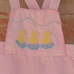 Vintage Pink and White Seersucker Duckie Overalls